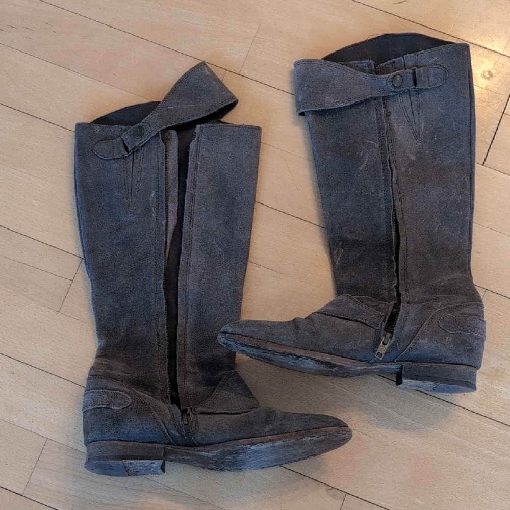 Gray Suede Knee-High Boots